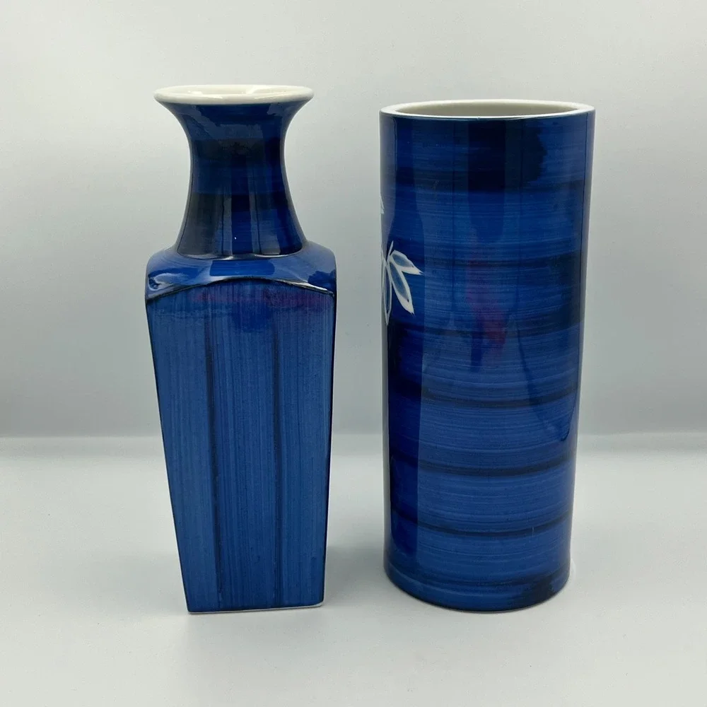 Trimont‎ Ware Blue & White Porcelain Vases Set Bamboo Design Decorative
